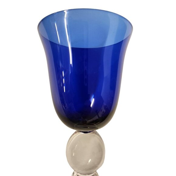 Cobalt Blue Glass Goblet With Clear Ball Stem Blue Fluted Wine Goblet - Picture 5 of 6
